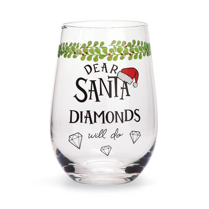 Dear Santa Diamonds Wine Glass