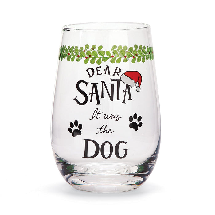 Dear Santa Dog Wine Glass