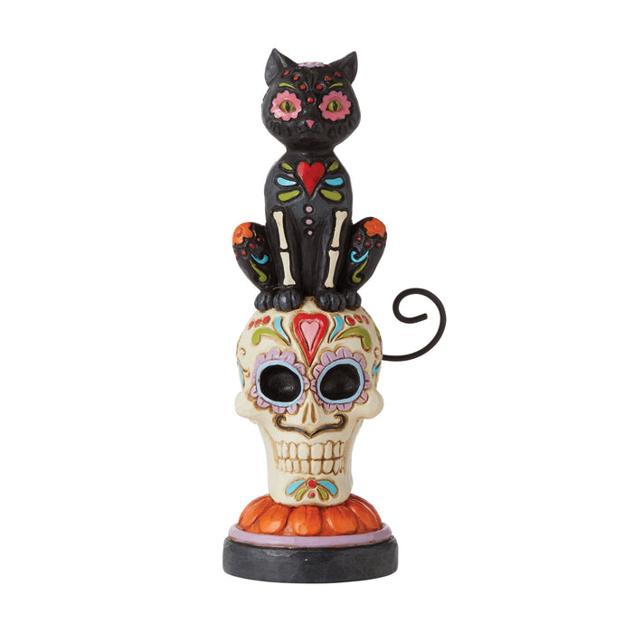 Day of Dead Black Cat on Skull