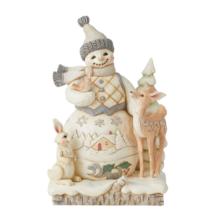 White Woodland Snowman w/Deer