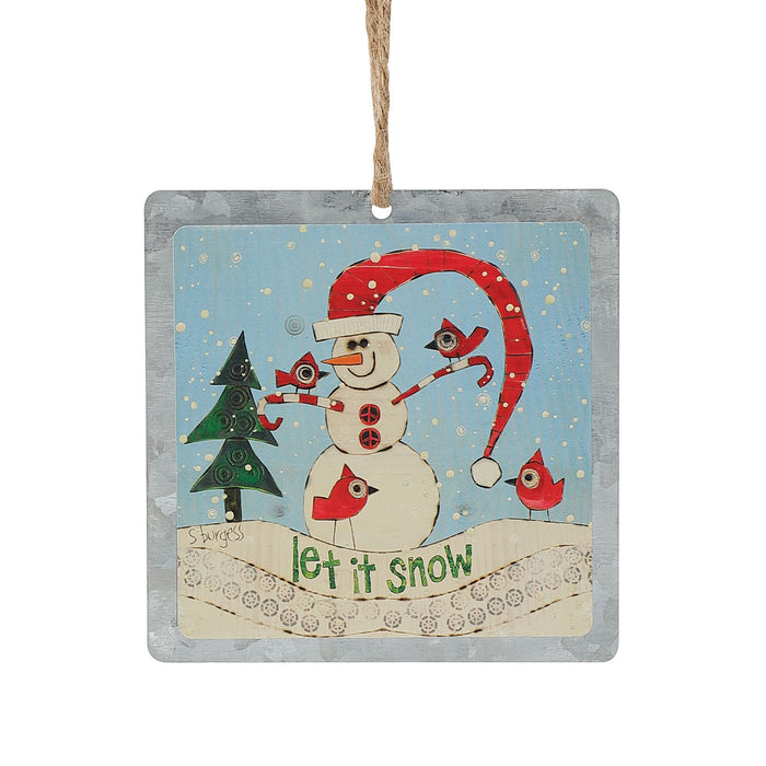 Candycane Snowman Tin Orn