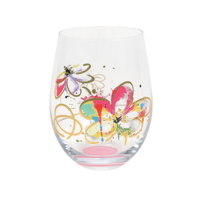 Flowers Stemless Wine Glass